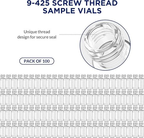 Autosampler Vials 2mL, HPLC/GC Sample Vials, with Writing Area and Graduations, 9-425 Screw Cap, Blue PTFE & White Silicone Pre-Slit Septa, 100 PCS in Kuwait