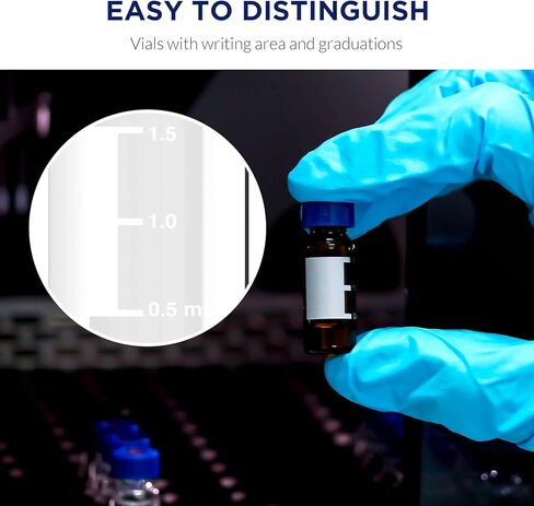 Autosampler Vials 2mL, HPLC/GC Sample Vials, with Writing Area and Graduations, 9-425 Screw Cap, Blue PTFE & White Silicone Pre-Slit Septa, 100 PCS in Kuwait