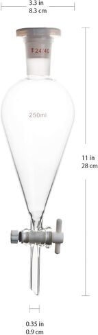 قمع فصل مخروطي الشكل من زجاج البورسليكات من Autoark سعة 250 مل مع وصلة 24/40 ومحبس PTFE، AIS-001 in Kuwait