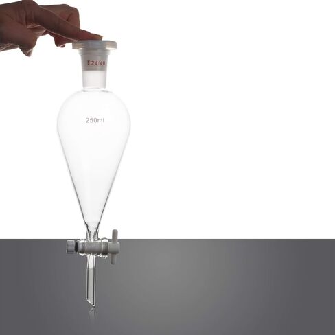 قمع فصل مخروطي الشكل من زجاج البورسليكات من Autoark سعة 250 مل مع وصلة 24/40 ومحبس PTFE، AIS-001 in Kuwait