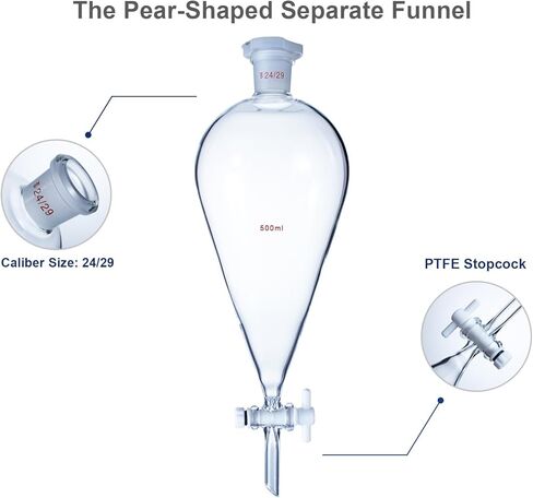 قمع فصل مخروطي من زجاج البورسليكات مع وصلات 24/29 ومحبس PTFE (500 مل) in Kuwait