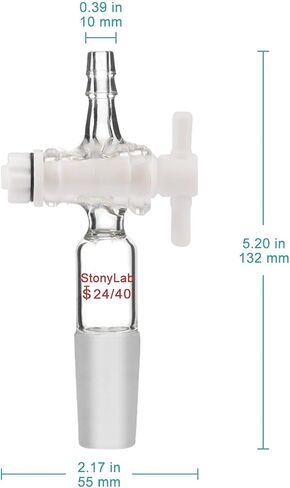 StonyLab Vacuum Flow Control Adapter with PTFE Stopcock, 14/20 Joint and Straight Hose Connection for Lab Supply in Saudi Arabia