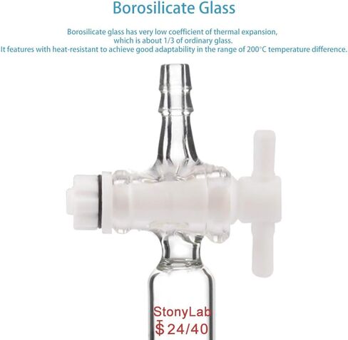 StonyLab Vacuum Flow Control Adapter with PTFE Stopcock, 14/20 Joint and Straight Hose Connection for Lab Supply in Saudi Arabia
