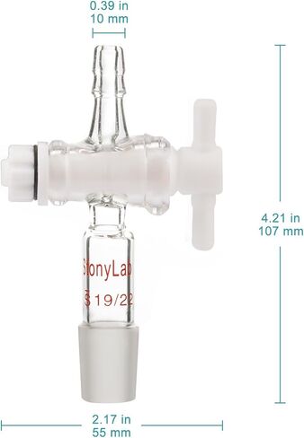 StonyLab Vacuum Flow Control Adapter with PTFE Stopcock, 14/20 Joint and Straight Hose Connection for Lab Supply in Saudi Arabia