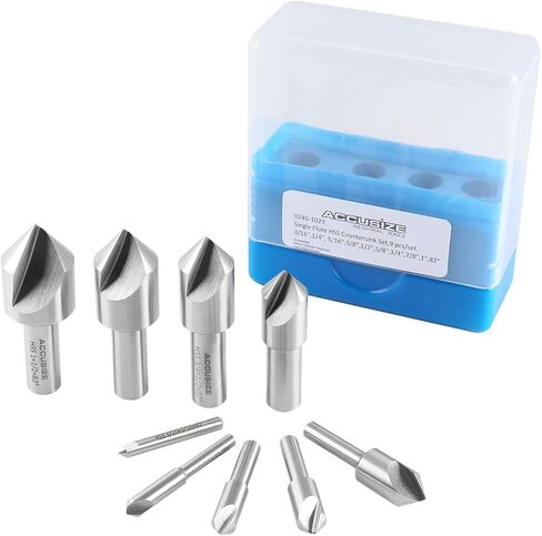 Accusize Industrial Tools 9 Pc Single Flute H.S.S. Countersink Set, 90 Degrees, Ground, 0245-2027 in Saudi Arabia