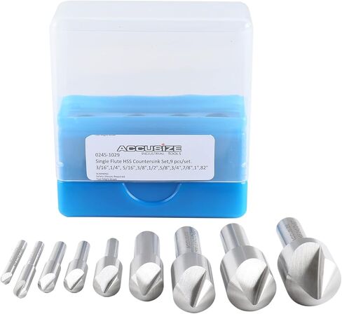 Accusize Industrial Tools 9 Pc Single Flute H.S.S. Countersink Set, 90 Degrees, Ground, 0245-2027 in Saudi Arabia