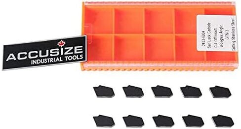 Accusize Industrial Tools Gtn-3 PVD Coated Self-Lock Carbide Cut-Off Inserts, 0 Deg, Cutting Stainless Steel, 10 Piece Set, 2403-6004x10 in Saudi Arabia