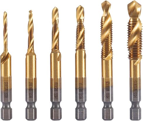 مجموعة لقم الحفر والصنابير المكونة من 6 قطع، متري HSS 4341 M3*0.5، M4*0.7، M5*0.8، M6*1.0، M8*1.25 وM10*1.5 مجموعة حنفية مثقاب ملولبة مع ساق سداسية 1/4 بوصة للحفر والتنصت على الغاطس in Kuwait