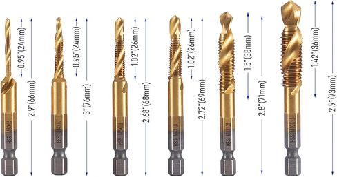 مجموعة لقم الحفر والصنابير المكونة من 6 قطع، متري HSS 4341 M3*0.5، M4*0.7، M5*0.8، M6*1.0، M8*1.25 وM10*1.5 مجموعة حنفية مثقاب ملولبة مع ساق سداسية 1/4 بوصة للحفر والتنصت على الغاطس in Kuwait