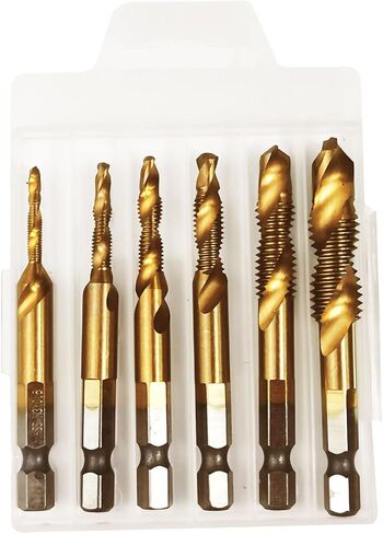 مجموعة لقم الحفر والصنابير المكونة من 6 قطع، متري HSS 4341 M3*0.5، M4*0.7، M5*0.8، M6*1.0، M8*1.25 وM10*1.5 مجموعة حنفية مثقاب ملولبة مع ساق سداسية 1/4 بوصة للحفر والتنصت على الغاطس in Kuwait