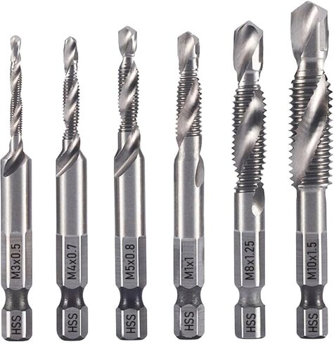 6 PCS Combination Drill and Taps Bit Set, Metric HSS 4341 M3*0.5, M4*0.7, M5*0.8, M6*1.0, M8*1.25 and M10*1.5 Threaded Drill Tap Set with 1/4" Hex Shank for Drilling Tapping Countersinking in Kuwait