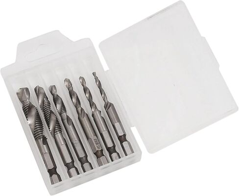 6 PCS Combination Drill and Taps Bit Set, Metric HSS 4341 M3*0.5, M4*0.7, M5*0.8, M6*1.0, M8*1.25 and M10*1.5 Threaded Drill Tap Set with 1/4" Hex Shank for Drilling Tapping Countersinking in Kuwait