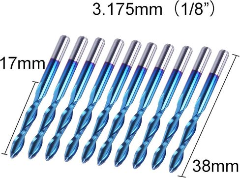 SainSmart Genmitsu 10Pcs Nano Blue Coat Flat Nose End Mill CNC Router Bits, 1/8" Shank Spiral Upcut 2 Flute End Mill Set (3.175 x 17 x 38mm) in Saudi Arabia