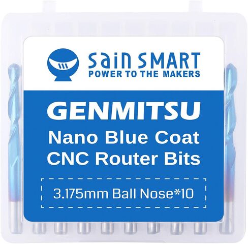 SainSmart Genmitsu 10Pcs Nano Blue Coat Flat Nose End Mill CNC Router Bits, 1/8" Shank Spiral Upcut 2 Flute End Mill Set (3.175 x 17 x 38mm) in Saudi Arabia