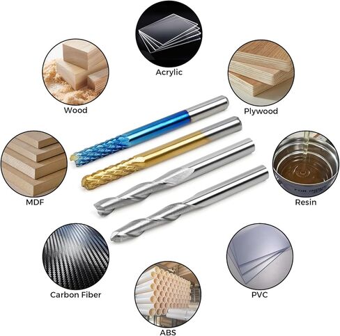 40 قطعة من لقم التوجيه CNC للمطحنة النهائية، لقم نقش CNC بساق 1/8 بوصة، 2 أنف مسطح من الفلوت وطاحونة نهاية من كربيد الأنف الكروي، معطف أزرق نانو ولقم مطحنة نهاية معطف من التيتانيوم in Kuwait