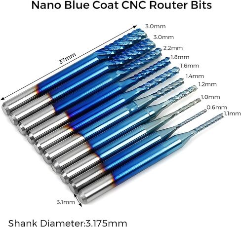 40 قطعة من لقم التوجيه CNC للمطحنة النهائية، لقم نقش CNC بساق 1/8 بوصة، 2 أنف مسطح من الفلوت وطاحونة نهاية من كربيد الأنف الكروي، معطف أزرق نانو ولقم مطحنة نهاية معطف من التيتانيوم in Kuwait