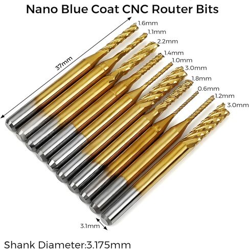 40 قطعة من لقم التوجيه CNC للمطحنة النهائية، لقم نقش CNC بساق 1/8 بوصة، 2 أنف مسطح من الفلوت وطاحونة نهاية من كربيد الأنف الكروي، معطف أزرق نانو ولقم مطحنة نهاية معطف من التيتانيوم in Kuwait