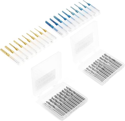 40 قطعة من لقم التوجيه CNC للمطحنة النهائية، لقم نقش CNC بساق 1/8 بوصة، 2 أنف مسطح من الفلوت وطاحونة نهاية من كربيد الأنف الكروي، معطف أزرق نانو ولقم مطحنة نهاية معطف من التيتانيوم in Kuwait