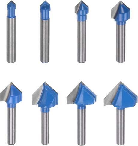 1 مجموعة لقم التوجيه 6.3/8.1/9.5/12.7/15.8/19/22/25.4 مللي متر ضياء 1/4 "عرقوب 90 درجة فولت نوع نهاية مطحنة كربيد للنجارة النقش حافة المتقلب أدوات القطع in Kuwait