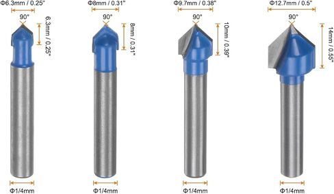 1 مجموعة لقم التوجيه 6.3/7.9/9.5/12.7 مللي متر ضياء 1/4 "عرقوب 90 درجة فولت نوع نهاية مطحنة كربيد لأعمال النجارة النجارة النقش حافة المتقلب أدوات القطع in Saudi Arabia