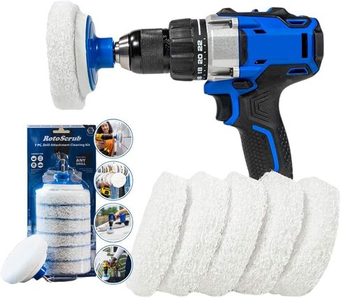 7 Pack Multi-Purpose Drill Brush Kit for Cleaning Bathrooms, Showers, Tubs, Tile, Floors, Sinks, Toilets, Grout and Grime Removal, Reversible Blue and White Scrub Pads in Saudi Arabia