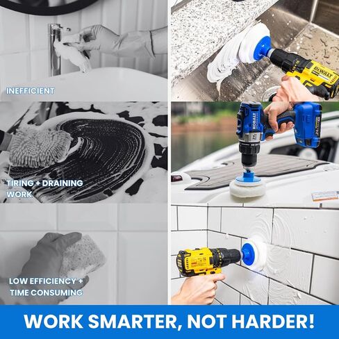 7 Pack Multi-Purpose Drill Brush Kit for Cleaning Bathrooms, Showers, Tubs, Tile, Floors, Sinks, Toilets, Grout and Grime Removal, Reversible Blue and White Scrub Pads in Saudi Arabia