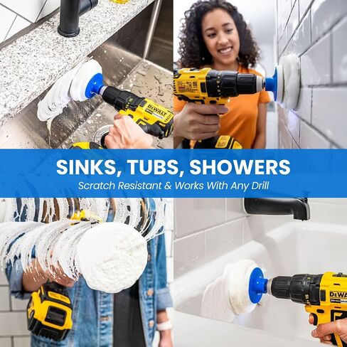 7 Pack Multi-Purpose Drill Brush Kit for Cleaning Bathrooms, Showers, Tubs, Tile, Floors, Sinks, Toilets, Grout and Grime Removal, Reversible Blue and White Scrub Pads in Saudi Arabia