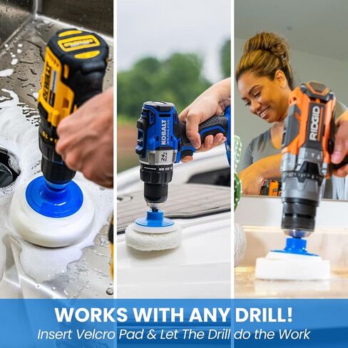 7 Pack Multi-Purpose Drill Brush Kit for Cleaning Bathrooms, Showers, Tubs, Tile, Floors, Sinks, Toilets, Grout and Grime Removal, Reversible Blue and White Scrub Pads in Saudi Arabia