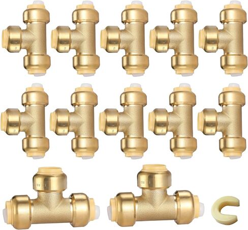 12 حزمة من تي شيرت Pushfit، 1/2"x1/2"x1/2" ادفع لتوصيل تركيبات السباكة بمشبك فصل، تركيبات نحاسية قابلة للدفع لأنابيب PEX، النحاس، CPVC، PE-RT in Kuwait