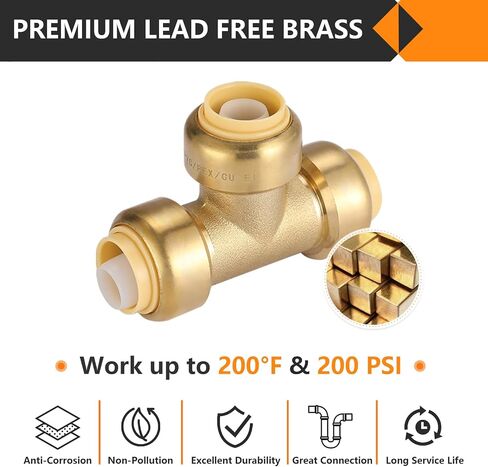 12 حزمة من تي شيرت Pushfit، 1/2"x1/2"x1/2" ادفع لتوصيل تركيبات السباكة بمشبك فصل، تركيبات نحاسية قابلة للدفع لأنابيب PEX، النحاس، CPVC، PE-RT in Kuwait