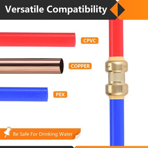 12 حزمة من تي شيرت Pushfit، 1/2"x1/2"x1/2" ادفع لتوصيل تركيبات السباكة بمشبك فصل، تركيبات نحاسية قابلة للدفع لأنابيب PEX، النحاس، CPVC، PE-RT in Kuwait