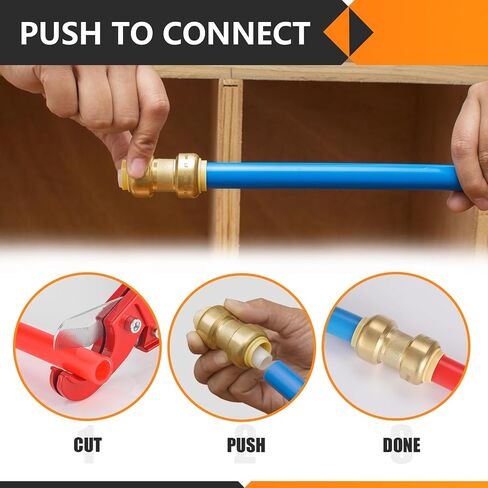 12 حزمة من تي شيرت Pushfit، 1/2"x1/2"x1/2" ادفع لتوصيل تركيبات السباكة بمشبك فصل، تركيبات نحاسية قابلة للدفع لأنابيب PEX، النحاس، CPVC، PE-RT in Kuwait