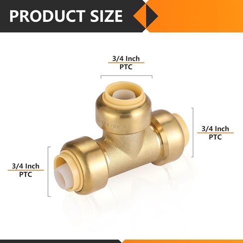 12 حزمة من تي شيرت Pushfit، 1/2"x1/2"x1/2" ادفع لتوصيل تركيبات السباكة بمشبك فصل، تركيبات نحاسية قابلة للدفع لأنابيب PEX، النحاس، CPVC، PE-RT in Kuwait