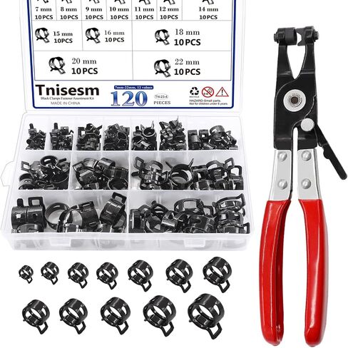 tnisesm 370pcs 6-25mm الربيع الفرقة خرطوم المشابك مجموعة متنوعة مع خرطوم المشبك ذو طيات، المشابك خرطوم التوتر المستمر لخطوط الوقود، خراطيم فراغ السيليكون، أنابيب المياه، مقاطع الهواء منخفضة الضغط in Kuwait