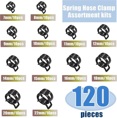 tnisesm 370pcs 6-25mm الربيع الفرقة خرطوم المشابك مجموعة متنوعة مع خرطوم المشبك ذو طيات، المشابك خرطوم التوتر المستمر لخطوط الوقود، خراطيم فراغ السيليكون، أنابيب المياه، مقاطع الهواء منخفضة الضغط in Kuwait