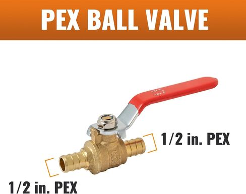 SUNGATOR 2 Pack Pex Valves 1/2 inch, Pex Ball Valve Brass Full Port Quarter Turn Shut Off Valve for Hot and Cold Water, ASTM F1807 For Pex Pipe, CUPC Certified in Saudi Arabia