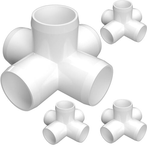 FORMUFIT 1" 5-Way Cross Furniture Grade PVC Fitting in White, Made in USA, UV-Resistant, Impact-Proof, 1.315" Actual Socket Diameter (Pack of 4) - F0015WC-WH-4 in Saudi Arabia
