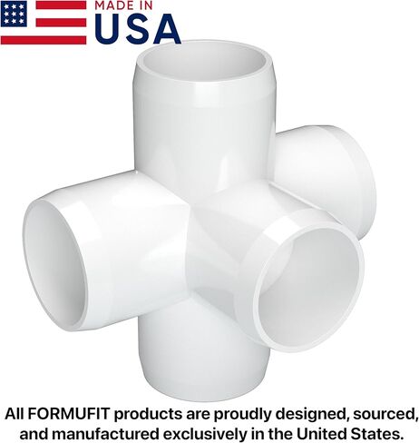 FORMUFIT 1" 5-Way Cross Furniture Grade PVC Fitting in White, Made in USA, UV-Resistant, Impact-Proof, 1.315" Actual Socket Diameter (Pack of 4) - F0015WC-WH-4 in Saudi Arabia
