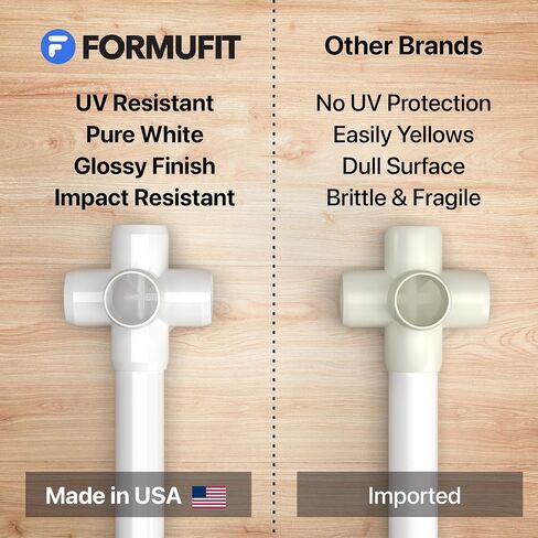 FORMUFIT 1" 5-Way Cross Furniture Grade PVC Fitting in White, Made in USA, UV-Resistant, Impact-Proof, 1.315" Actual Socket Diameter (Pack of 4) - F0015WC-WH-4 in Saudi Arabia