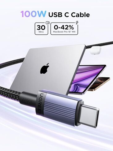 ugreen 100w 2-pack usb c cable charging fast ، type c cord usb c charger cable for iPhone 17/16/14 ، macbook pro/air ، galaxy s25/s25/s24 ، ipad pro/air ، pixel 9/8 ، switch ، airpods ، 6.6 ft ، in Saudi Arabia