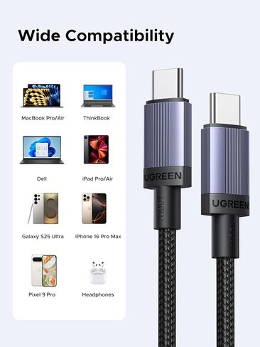 ugreen 100w 2-pack usb c cable charging fast ، type c cord usb c charger cable for iPhone 17/16/14 ، macbook pro/air ، galaxy s25/s25/s24 ، ipad pro/air ، pixel 9/8 ، switch ، airpods ، 6.6 ft ، in Saudi Arabia