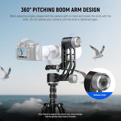 NEEWER Gimbal Tripod Head Professional Heavy Duty Aluminum Alloy with Arca Type Quick Release Plate, GM101 Supports Smoother 360 Degree Panoramic Shooting for DSLR Camera Up to 30lbs/13.6kg in Kuwait