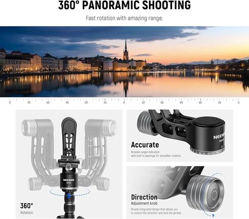 NEEWER Gimbal Tripod Head Professional Heavy Duty Aluminum Alloy with Arca Type Quick Release Plate, GM101 Supports Smoother 360 Degree Panoramic Shooting for DSLR Camera Up to 30lbs/13.6kg in Kuwait