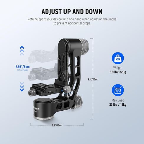 NEEWER Gimbal Tripod Head Professional Heavy Duty Aluminum Alloy with Arca Type Quick Release Plate, GM101 Supports Smoother 360 Degree Panoramic Shooting for DSLR Camera Up to 30lbs/13.6kg in Kuwait