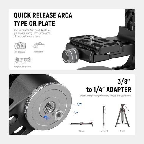 NEEWER Gimbal Tripod Head Professional Heavy Duty Aluminum Alloy with Arca Type Quick Release Plate, GM101 Supports Smoother 360 Degree Panoramic Shooting for DSLR Camera Up to 30lbs/13.6kg in Kuwait