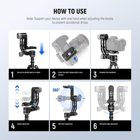 NEEWER Gimbal Tripod Head Professional Heavy Duty Aluminum Alloy with Arca Type Quick Release Plate, GM101 Supports Smoother 360 Degree Panoramic Shooting for DSLR Camera Up to 30lbs/13.6kg in Kuwait
