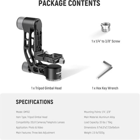 NEEWER Gimbal Tripod Head Professional Heavy Duty Aluminum Alloy with Arca Type Quick Release Plate, GM101 Supports Smoother 360 Degree Panoramic Shooting for DSLR Camera Up to 30lbs/13.6kg in Kuwait