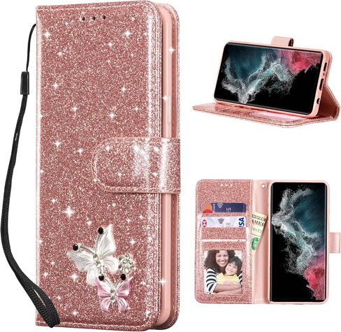 UEEBAI Wallet Case for Samsung Galaxy S24 Plus/S25 Plus 5G, Glitter PU Leather Phone Case Card Slots Kickstand Case Magnetic Closure Bling Flip Case Shockproof Hand Strap Flip Cover - Glitter Purple in Saudi Arabia