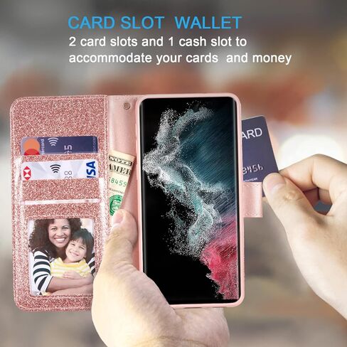 UEEBAI Wallet Case for Samsung Galaxy S24 Plus/S25 Plus 5G, Glitter PU Leather Phone Case Card Slots Kickstand Case Magnetic Closure Bling Flip Case Shockproof Hand Strap Flip Cover - Glitter Purple in Saudi Arabia