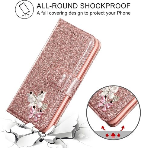 UEEBAI Wallet Case for Samsung Galaxy S24 Plus/S25 Plus 5G, Glitter PU Leather Phone Case Card Slots Kickstand Case Magnetic Closure Bling Flip Case Shockproof Hand Strap Flip Cover - Glitter Purple in Saudi Arabia